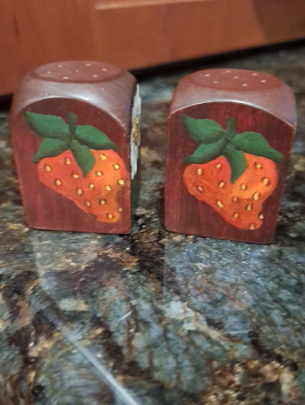 Handpainted Wooden 'P' and 'S' Salt and Pepper Shakers - Brown